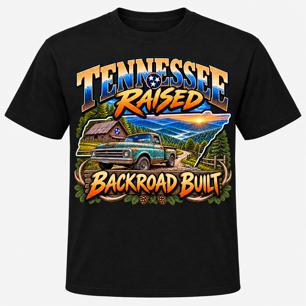 Tennessee Raised Backroad Built T-Shirt - Black
