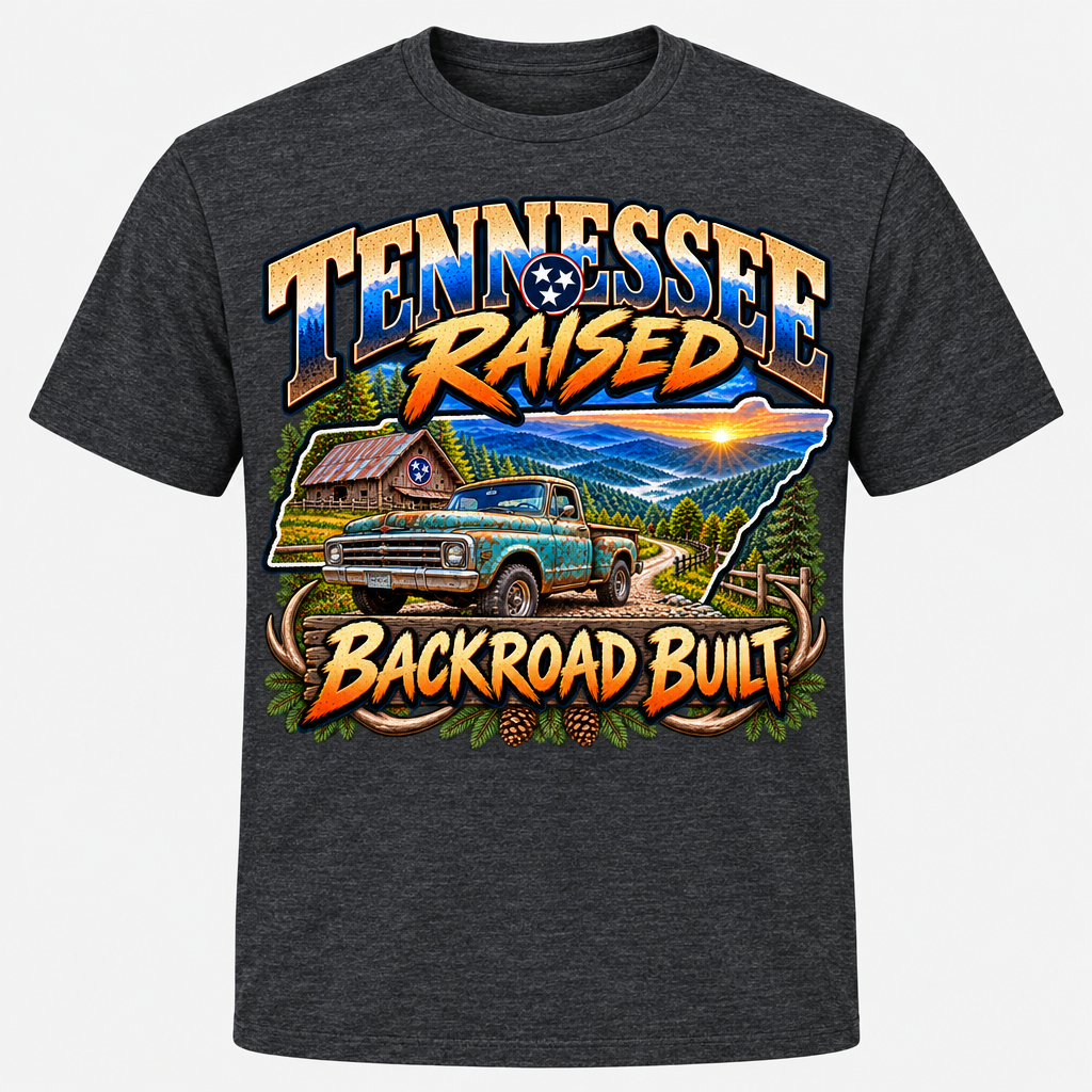 Tennessee Raised Backroad Built T-Shirt - Charcoal Heather