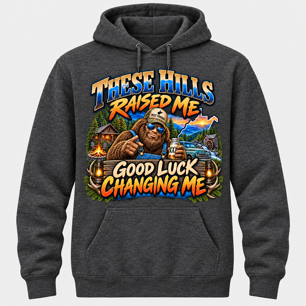 These Hills Raised Me Good Luck Changing Me Hoodie - Charcoal Heather