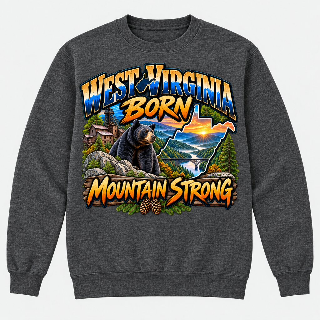 West Virginia Born Mountain Strong Sweatshirt - Charcoal Heather
